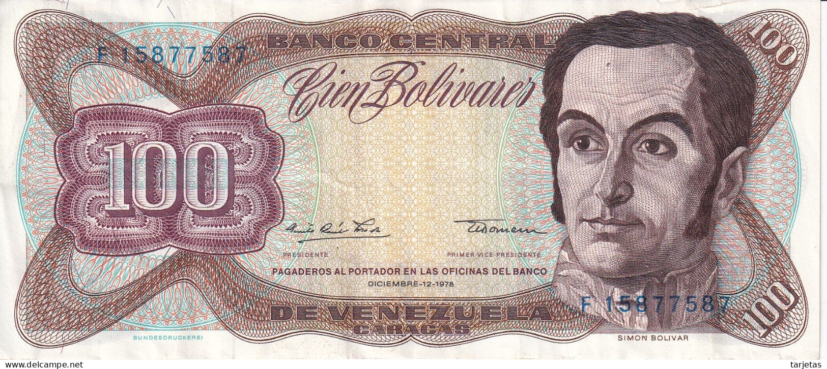 BILLETE DE VENEZUELA DE 100 BOLIVARES DE DICIEMBRE-12-1978  (BANKNOTE) - Venezuela