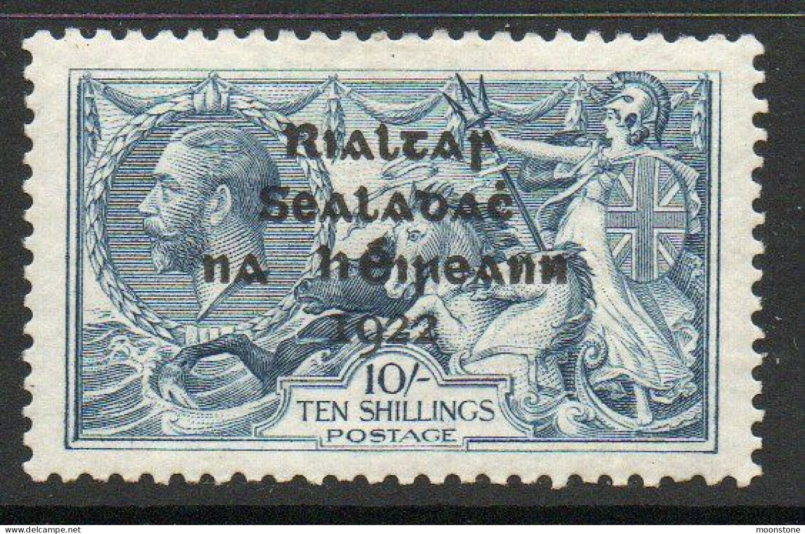 Ireland 1922 Dollard Rialtas Overprint On 10/- Grey-blue Seahorse, Lightly Hinged Mint, SG 21 - Unused Stamps