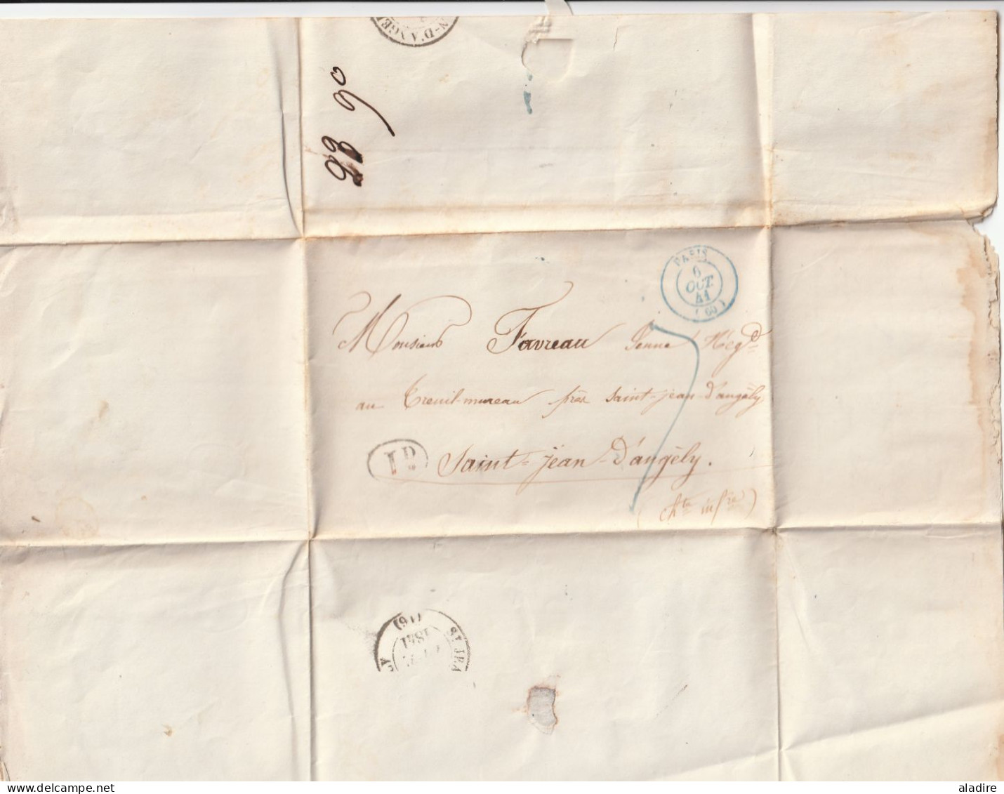 1841 Lettre De PARIS, Cad Bleu Vers Treuil Mureau Près St Jean D'Angely, Charente Inférieure - Décime Rural - 1801-1848: Précurseurs XIX