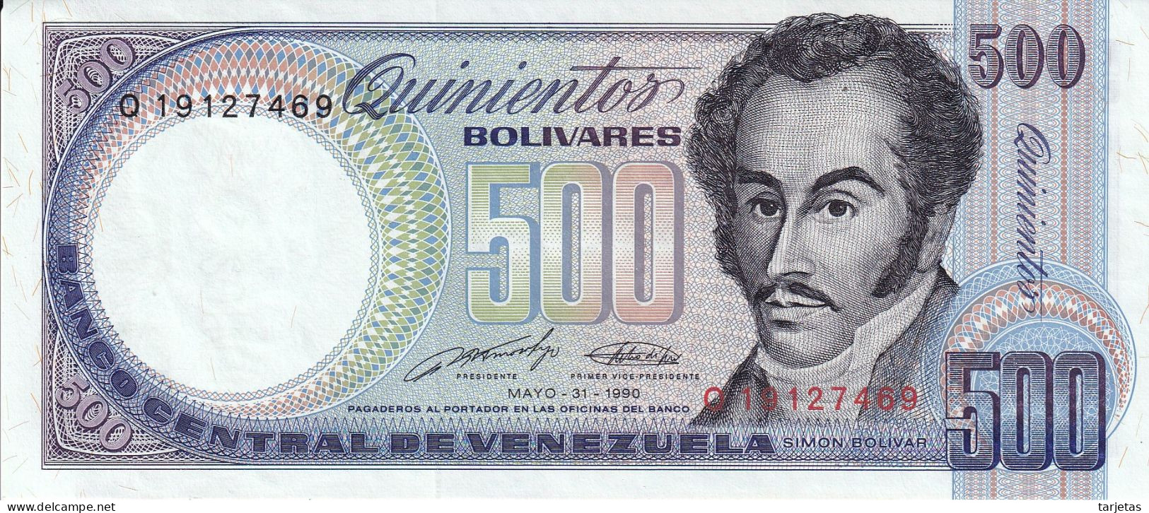 BILLETE DE VENEZUELA DE 500 BOLIVARES DEL AÑO 1990 SIN CIRCULAR (UNC) (BANKNOTE) - Venezuela