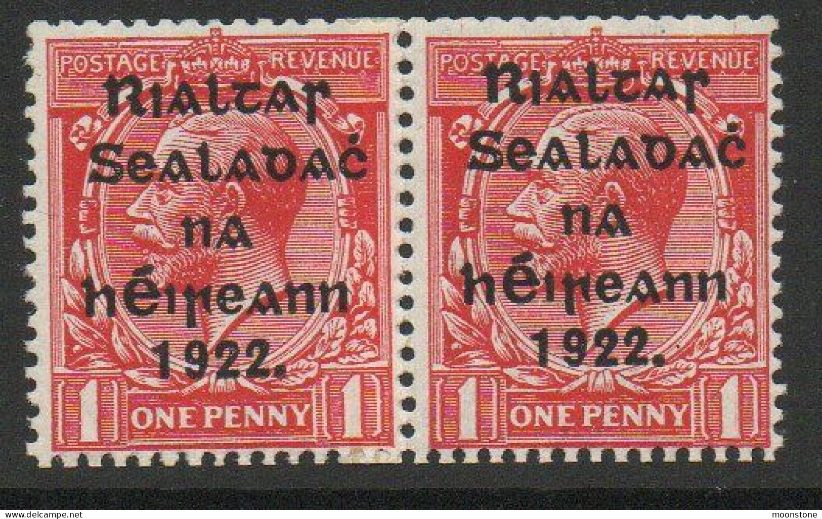 Ireland 1922 Harrison Rialtas Overprint 1d Coil Pair With Coil Join, Hinged Mint, SG 27 - Unused Stamps