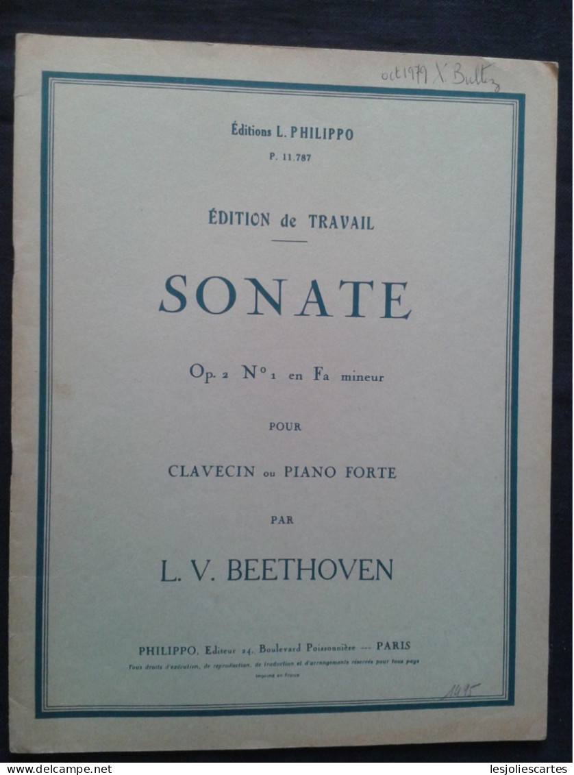 LUDWIG VAN BEETHOVEN SONATE OPUS 2 N 1 POUR PIANO PARTITION EDITIONS PHILIPPO - Instrumento Di Tecla