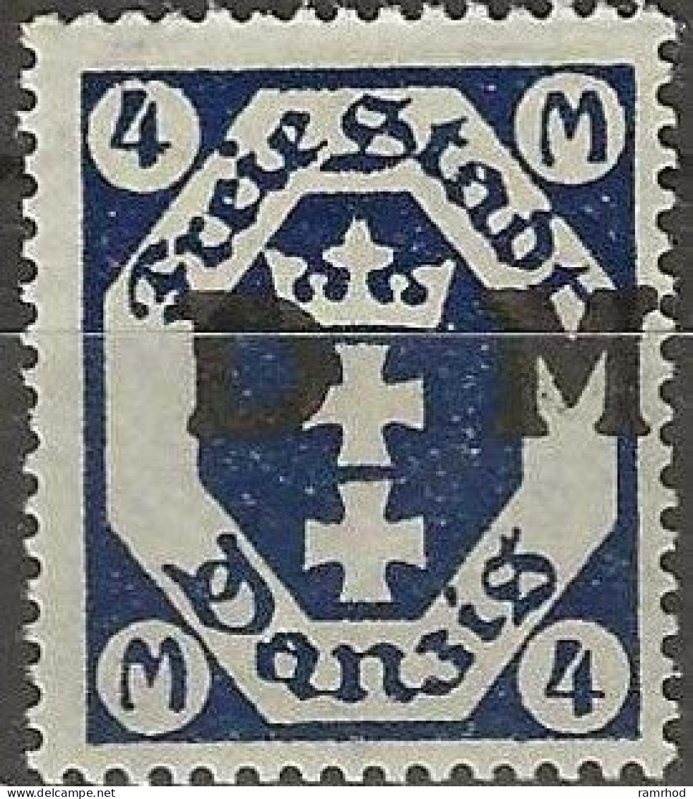 DANZIG 1921 Official - Arms Overprinted DM - 4m. - Blue MH - Dienstzegels