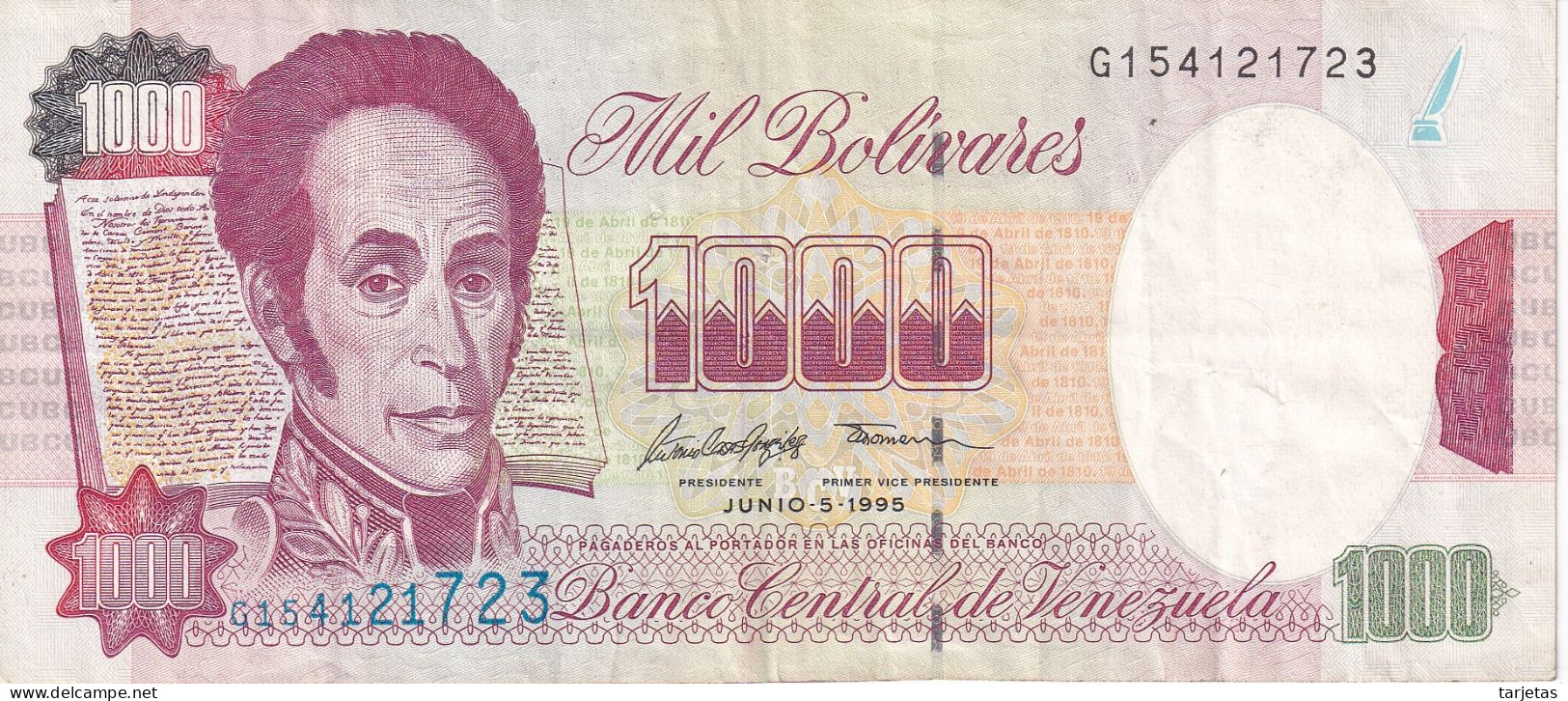 BILLETE DE VENEZUELA DE 1000 BOLIVARES DE JUNIO DEL AÑO 1995 (BANKNOTE) - Venezuela