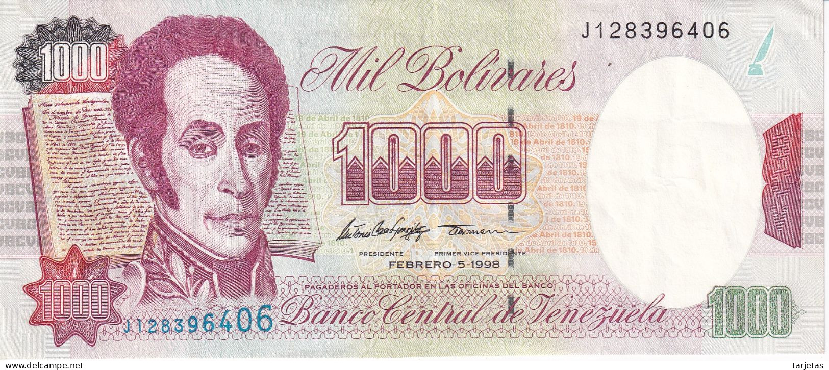 BILLETE DE VENEZUELA DE 1000 BOLIVARES DE FEBRERO DEL AÑO 1998 (BANKNOTE) - Venezuela