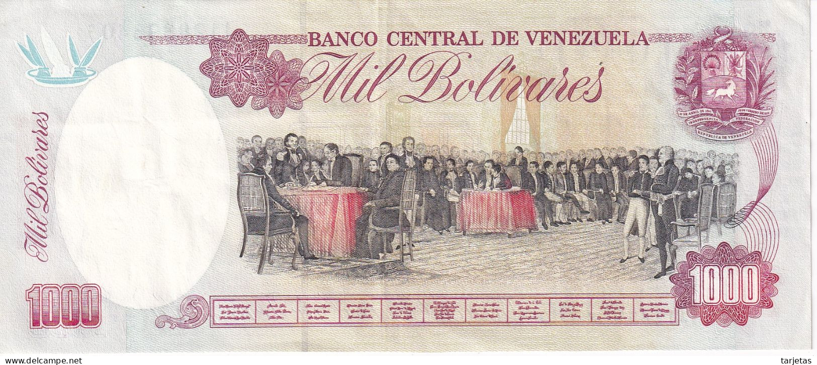 BILLETE DE VENEZUELA DE 1000 BOLIVARES DE FEBRERO DEL AÑO 1998 (BANKNOTE) - Venezuela