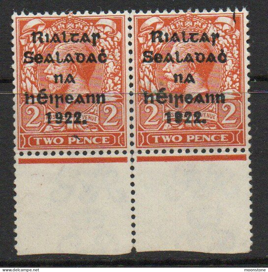 Ireland 1922 Thom Rialtas Overprint On 2d Orange Die I Bottom Marginal Pair, MNH, SG 33 - Ongebruikt