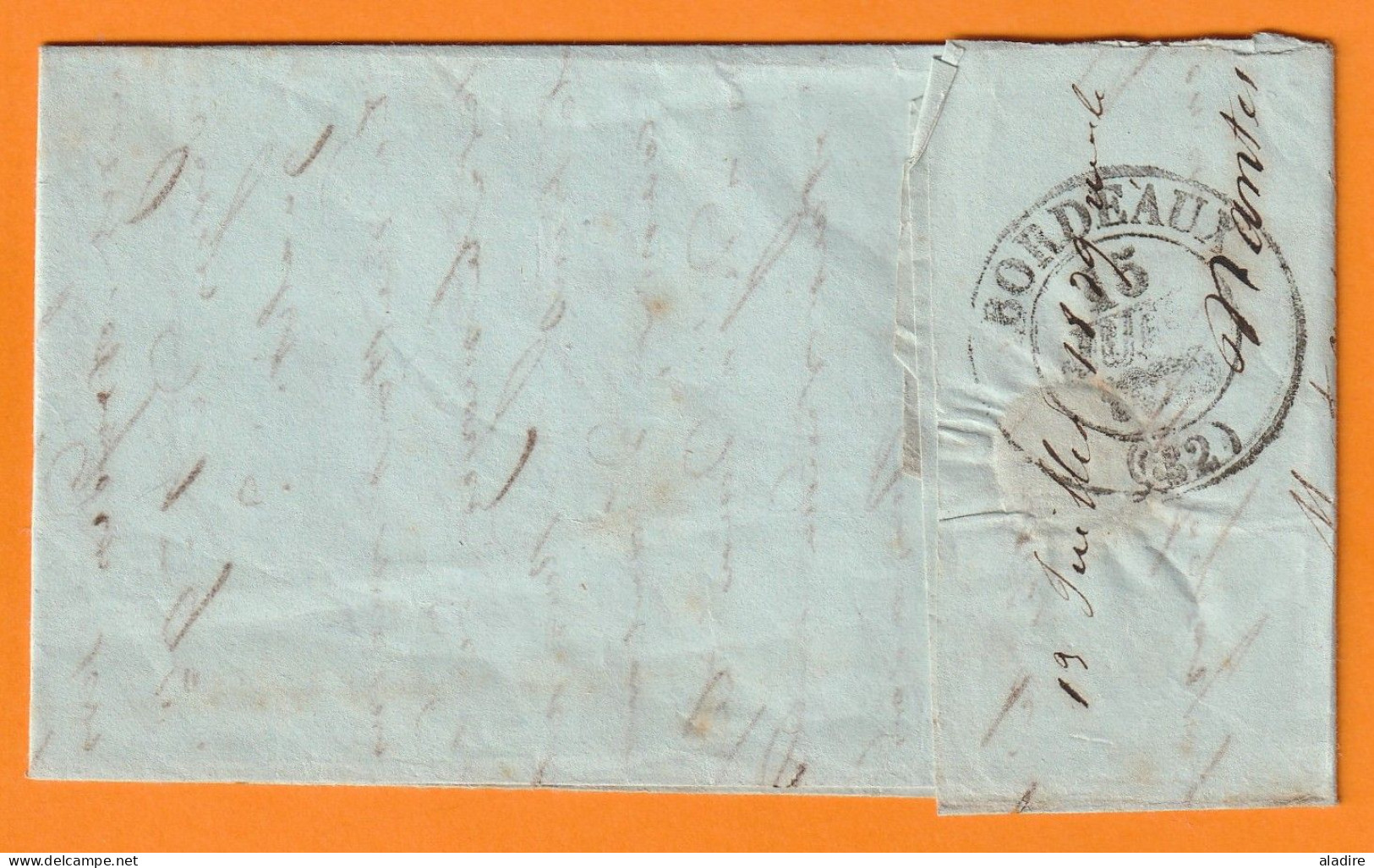 1839 - Lettre De NANTES, Grand Cachet  Vers BORDEAUX, Grand Cachet - Taxe 6 - Cachet à Date D' Arrivée - 1801-1848: Précurseurs XIX