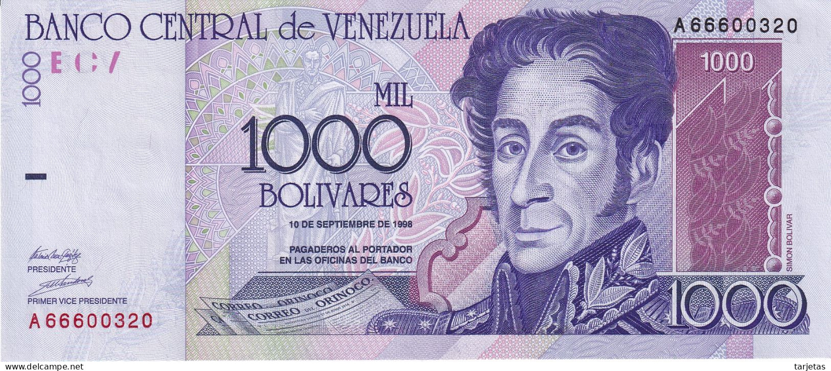 BILLETE DE VENEZUELA DE 1000 BOLIVARES DEL AÑO 1998 SIN CIRCULAR (UNC) (BANKNOTE) - Venezuela