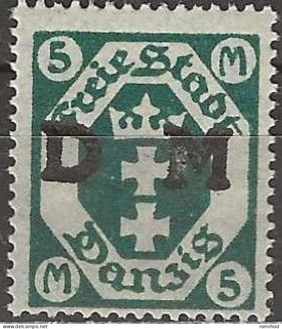 DANZIG 1921 Official - Arms Overprinted DM - 5m. - Green MH - Dienstzegels