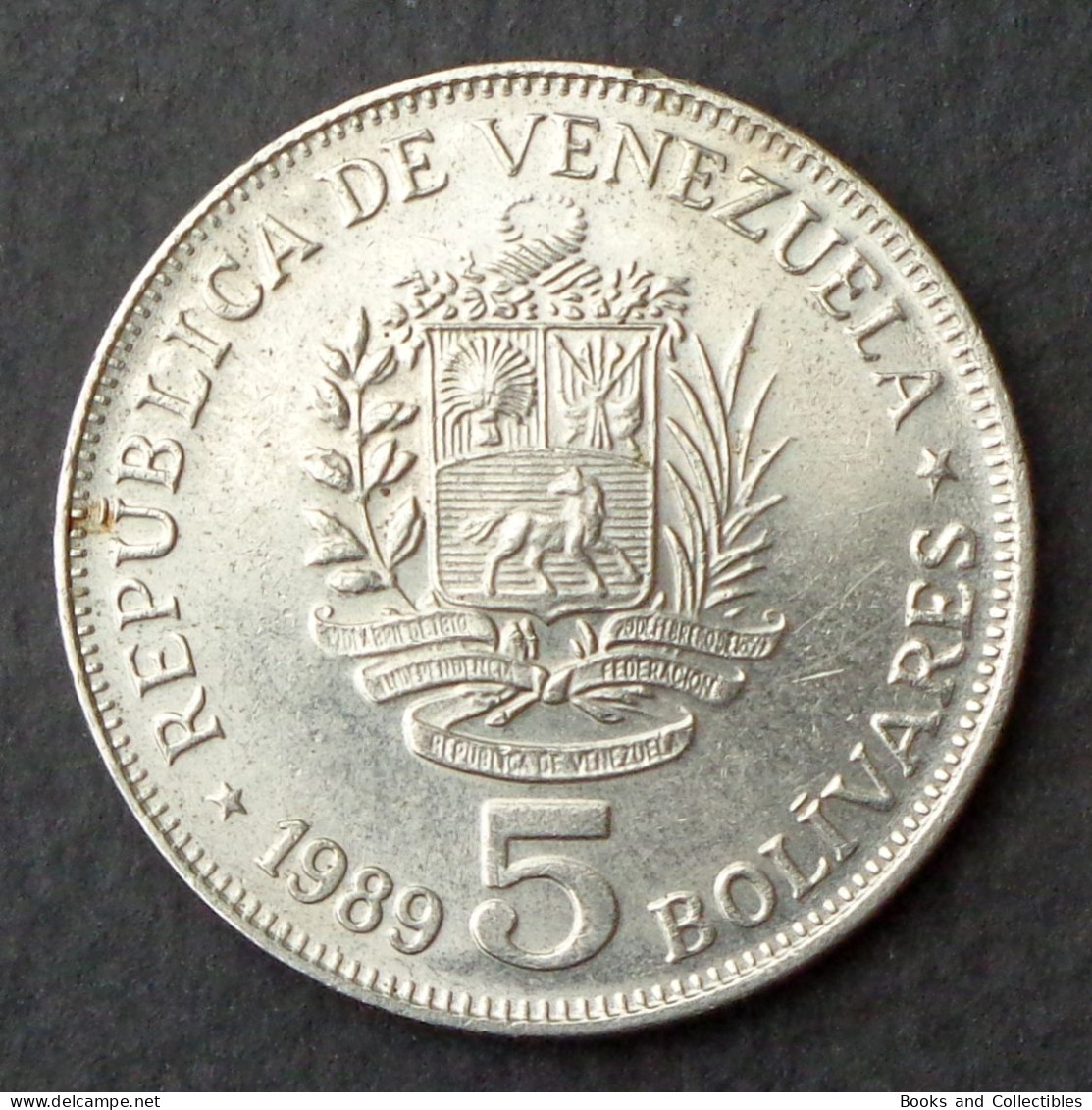 VENEZUELA - 5 Bolívares 1989 - Variant Large Head - Y#53a.1 * Ref. 0084 - Venezuela