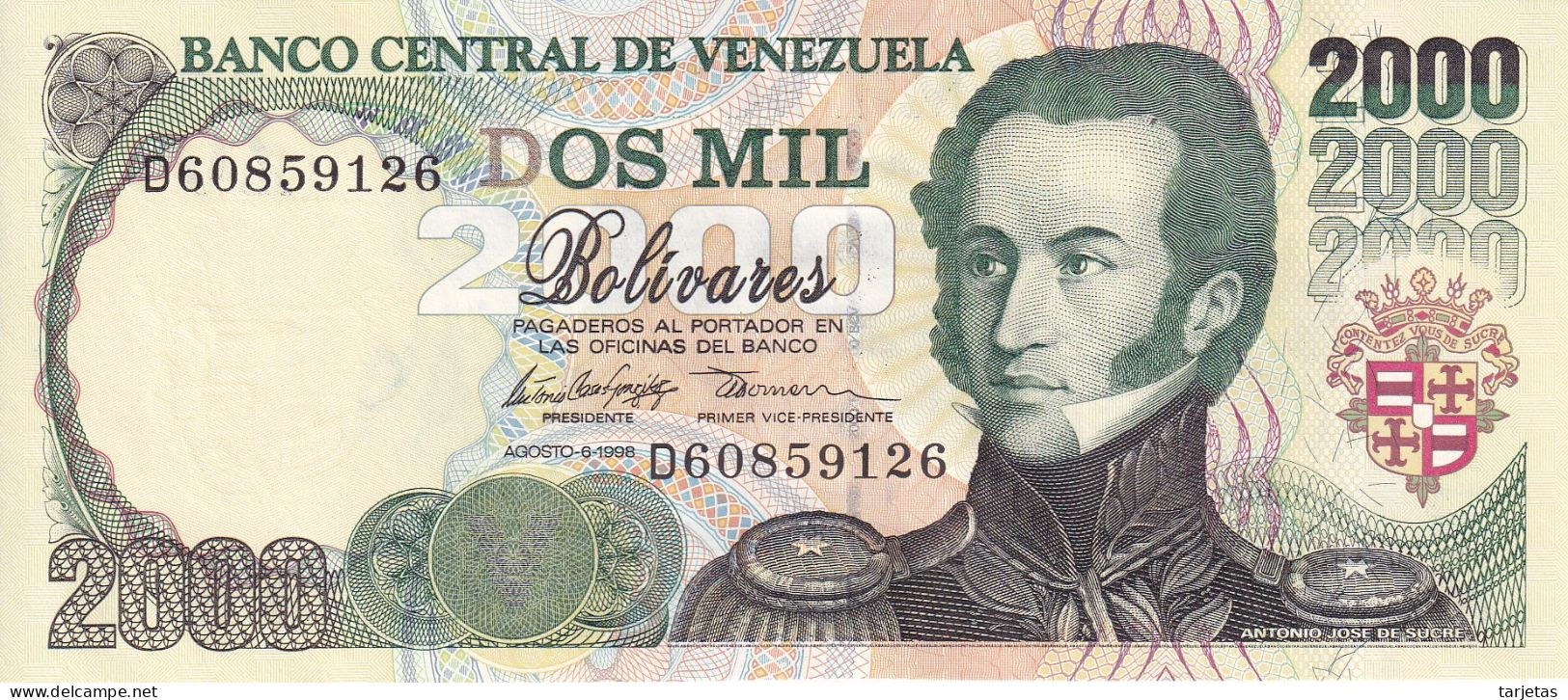 BILLETE DE VENEZUELA DE 2000 BOLIVARES DE AGOSTO DEL AÑO 1998 SIN CIRCULAR (UNC) (BANKNOTE) - Venezuela