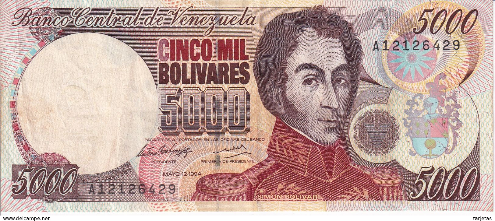 BILLETE DE VENEZUELA DE 5000 BOLIVARES DEL AÑO 1994  (BANKNOTE) - Venezuela