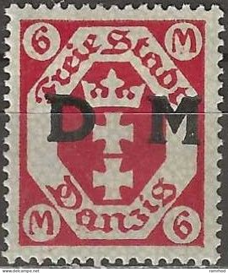 DANZIG 1921 Official - Arms Overprinted DM - 6m. - Red MH - Service