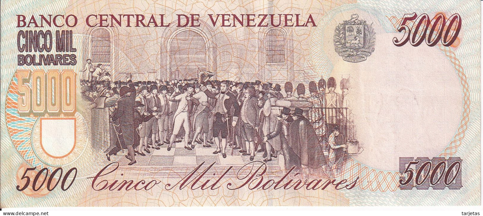 BILLETE DE VENEZUELA DE 5000 BOLIVARES DEL AÑO 1996 EN CALIDAD EBC (XF) (BANKNOTE) - Venezuela
