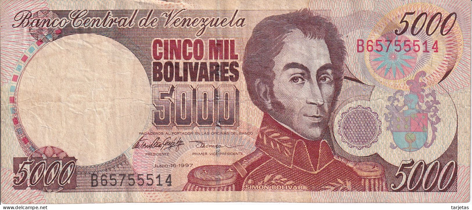 BILLETE DE VENEZUELA DE 5000 BOLIVARES DEL AÑO 1997 (BANKNOTE) - Venezuela