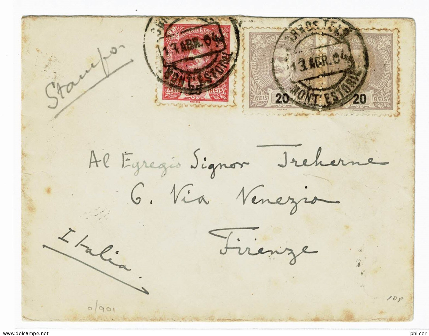 Portugal, 1904, # 130/1, Para Firenze - Briefe U. Dokumente