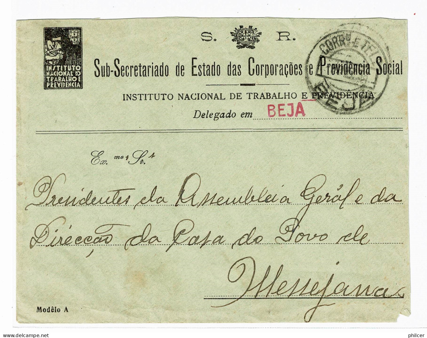 Portugal, 1923, Isentos, Para Messejana - Lettres & Documents