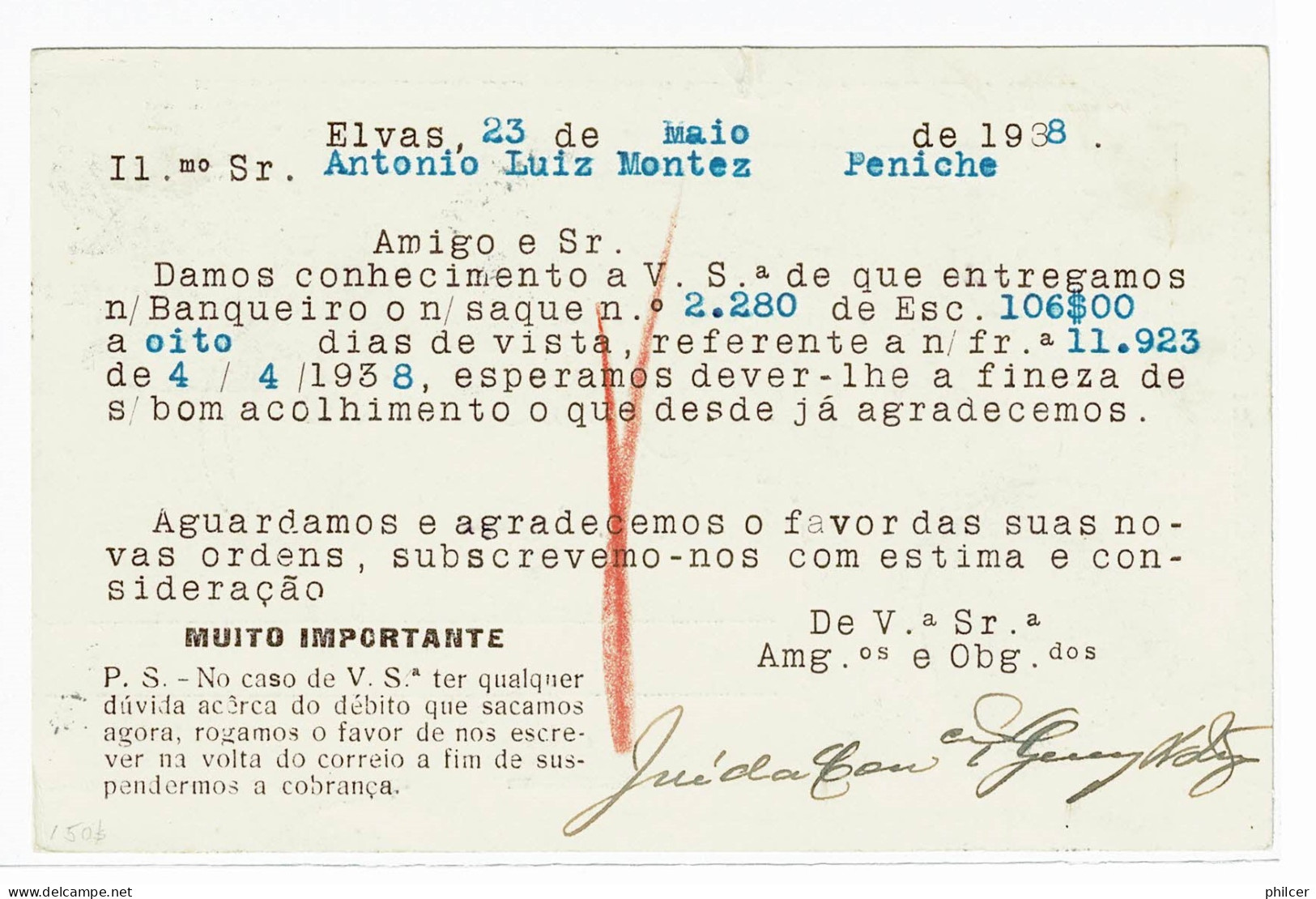 Portugal, 1938, # 570, Para Peniche - Lettres & Documents