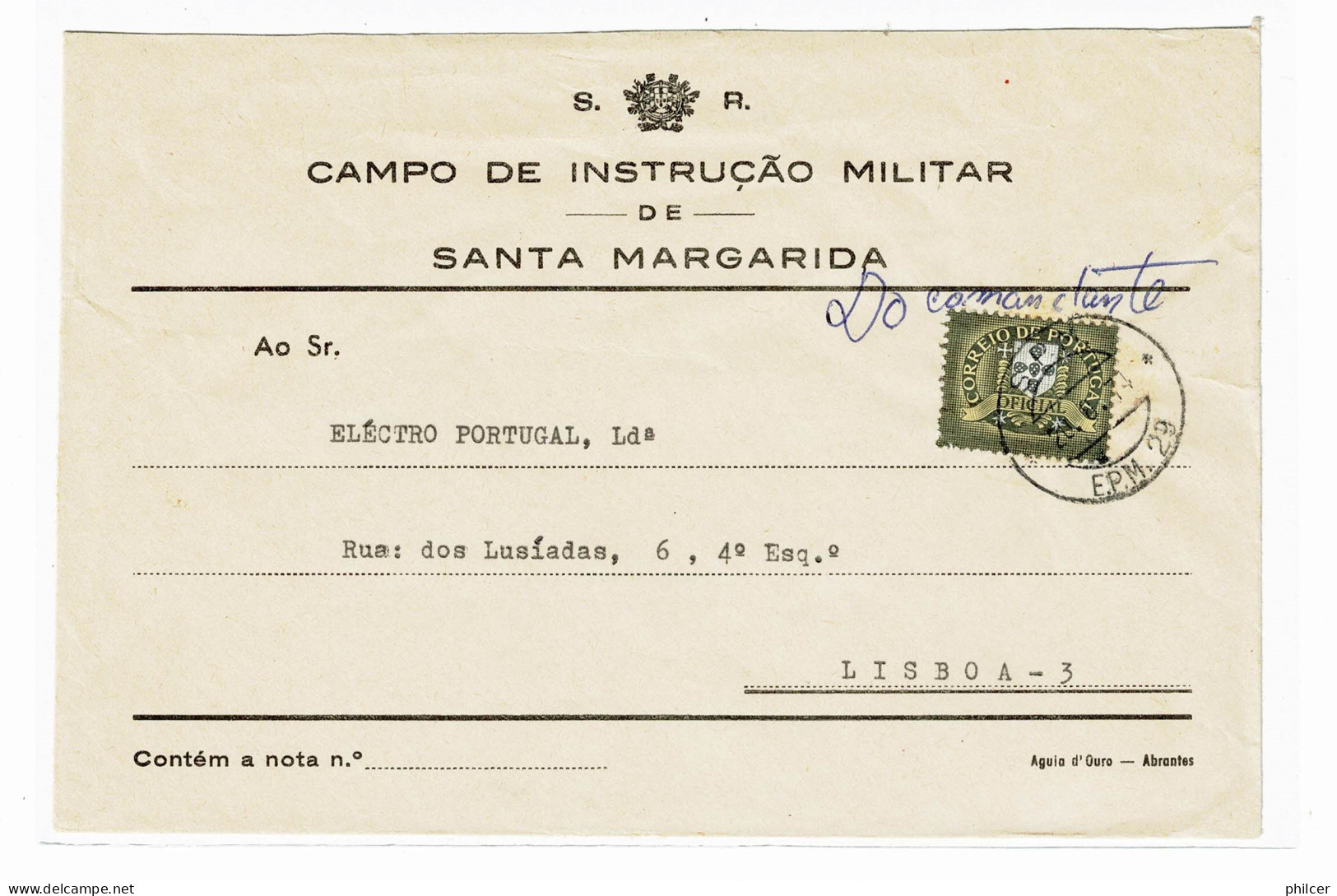 Portugal, 1952, Oficial, Para Lisboa - Storia Postale