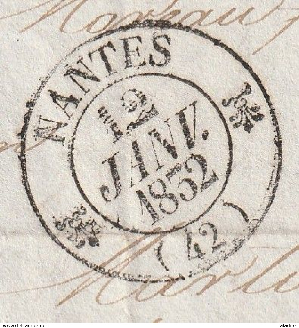 1832 - Lettre De NANTES, Cachet Fleurons Simples Vers SAINT ST MARTIN, Ile De Ré - Taxe 4 - Dateur En Arrivée - 1801-1848: Précurseurs XIX