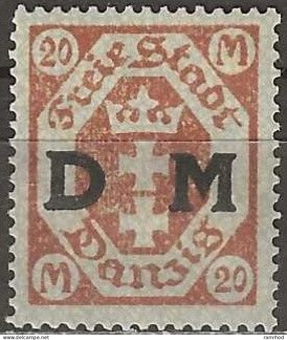DANZIG 1921 Official - Arms Overprinted DM - 20m. - Brown MH - Officials