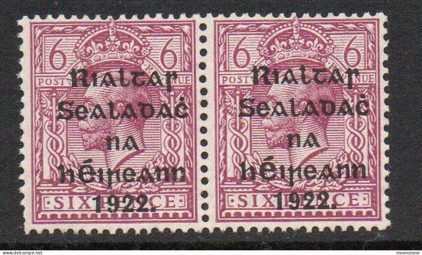 Ireland 1922 Thom Rialtas Overprint On 6d Deep Reddish-purple Pair, MNH, SG 39a - Neufs