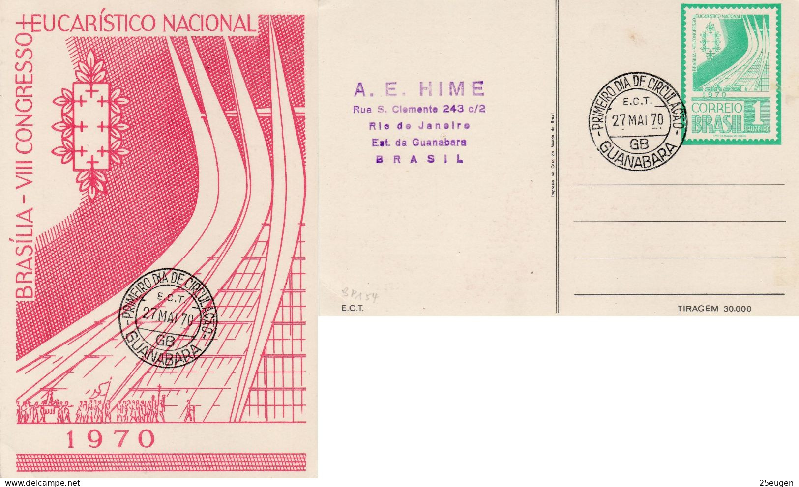 BRAZIL 1970 COMMEMORATIVE CARD - Lettres & Documents