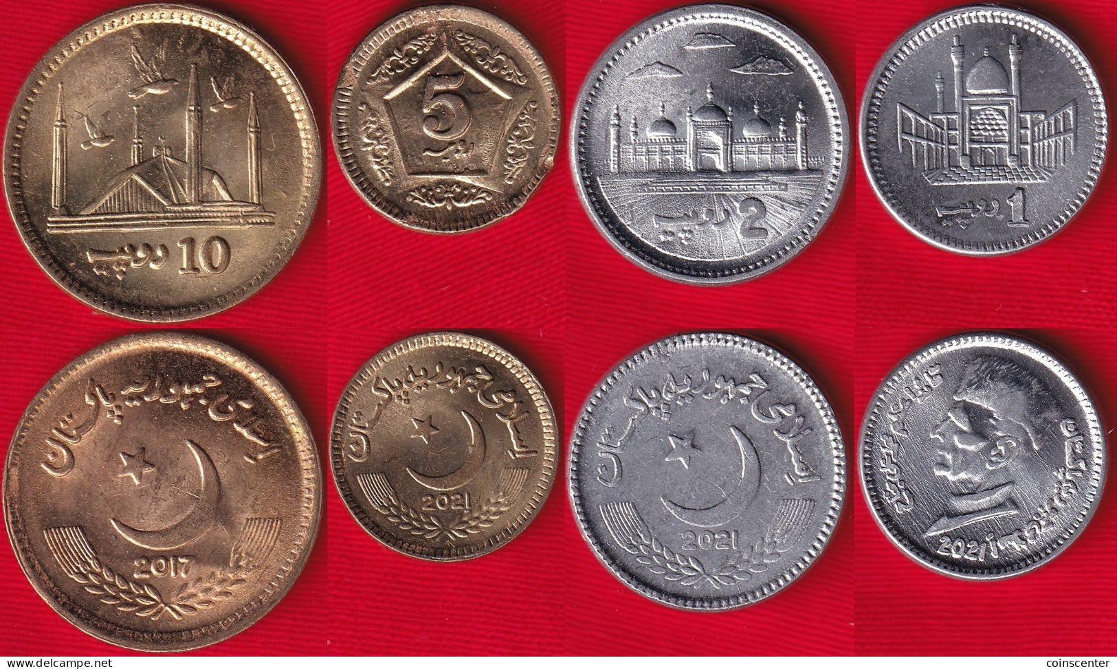 Pakistan Set Of 4 Coins: 1 - 10 Rupees 2017-2021 UNC - Pakistán