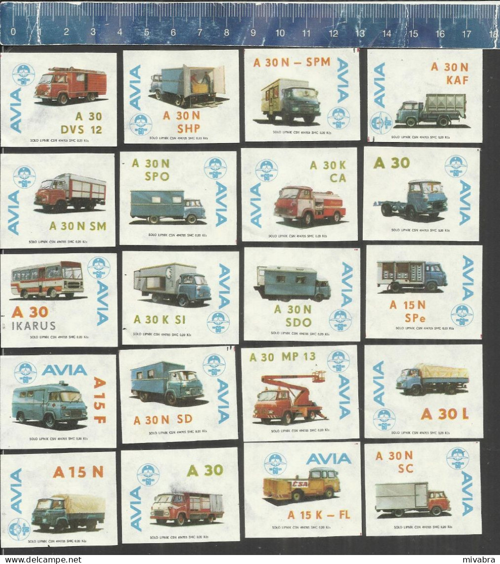 60 YEARS AVIA TRUCKS 1919-1979 ( CAMIONS TRANSPORT FIRE TRUCK AUTOCAR  ETC...) CZECHOSLOVAKIAN MATCHBOX LABELS 1979 - Boites D'allumettes - Etiquettes