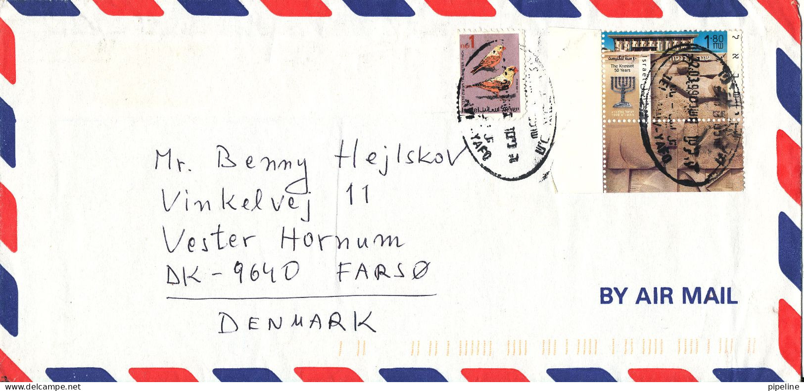 Israel Air Mail Cover Sent To Denmark 22-3-1999 Topic Stamps - Airmail