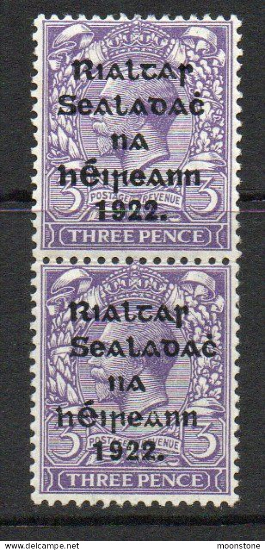 Ireland 1922 Thom Rialtas Overprint On 3d Violet Pair, R Over S Variety Bottom Stamp, Hinged At Top, SG 36 - Unused Stamps