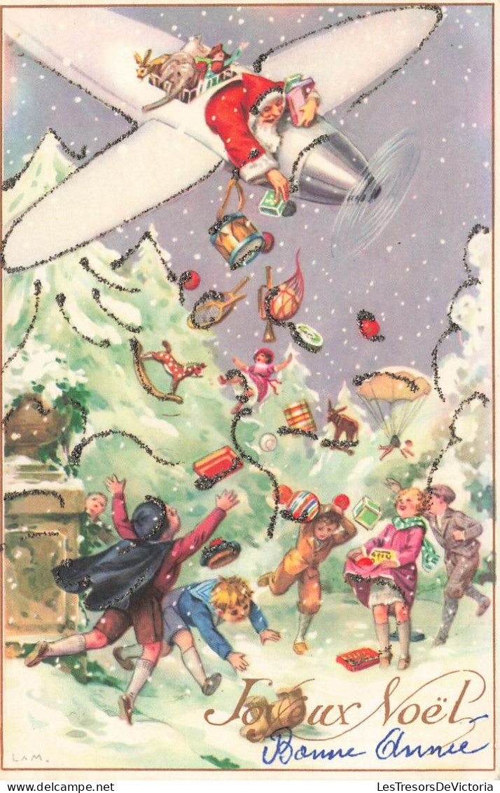 FÊTES ET VOEUX - Noël - Joyeux Noël Et Bonne Année - Enfants Attrapant Des Cadeaux - Sapins - Carte Postale - Other & Unclassified