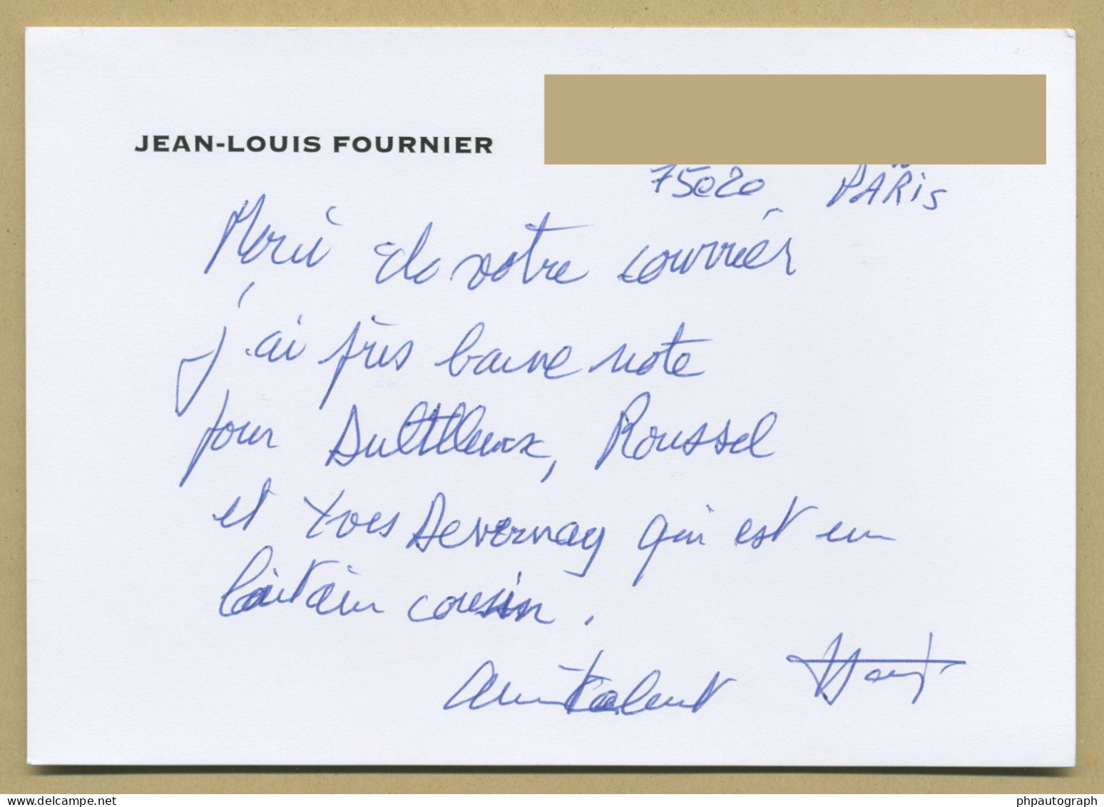 Jean-Louis Fournier - La Noiraude - M. Cyclopède - Rare Carte Autographe Signée - Schrijvers