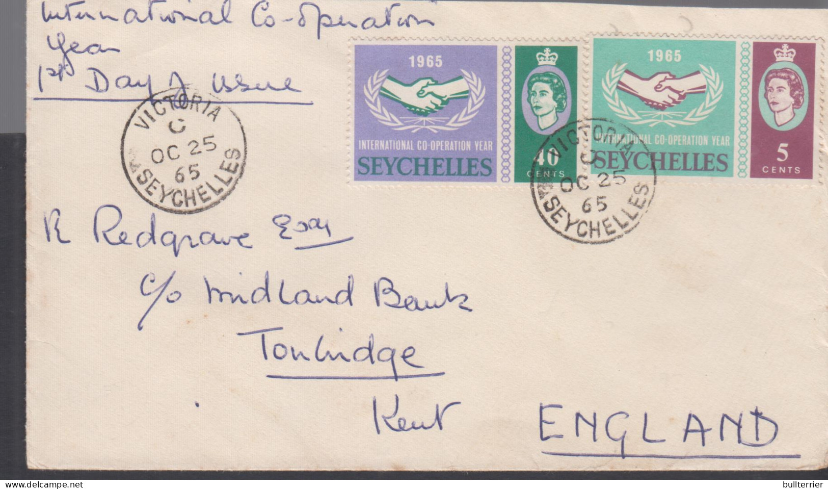 SEYCHELLES  - 1965 - ICY SET OF 2 ON FDC TO  TONBRIDGE ,ENGLAND  - Seychelles (1976-...)