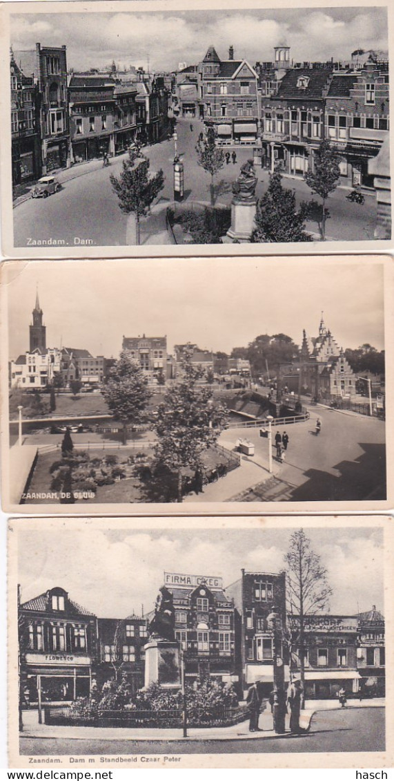 2603      586         Zaandam, Dam M Standbeeld C. P., De Sluis-1935,Dam-1939, Het Nieuwe C. P.huisje, Damplein-1915 - Zaandam