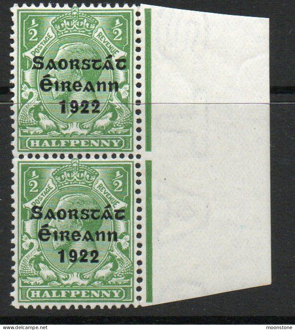 Ireland 1922-3 Saorstat Overprint On ½d Green Marginal Pair, MNH, SG 52 - Nuevos