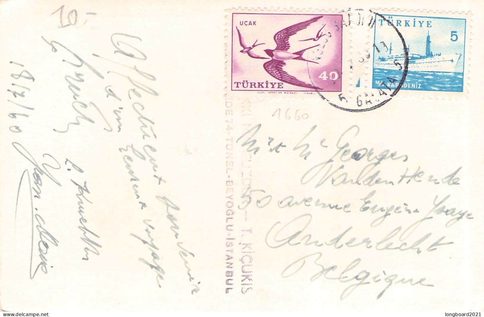 TURKEY - PICTURE POSTCARD 1960 - ANDERLECHT/BE  / 6053 - Cartas & Documentos