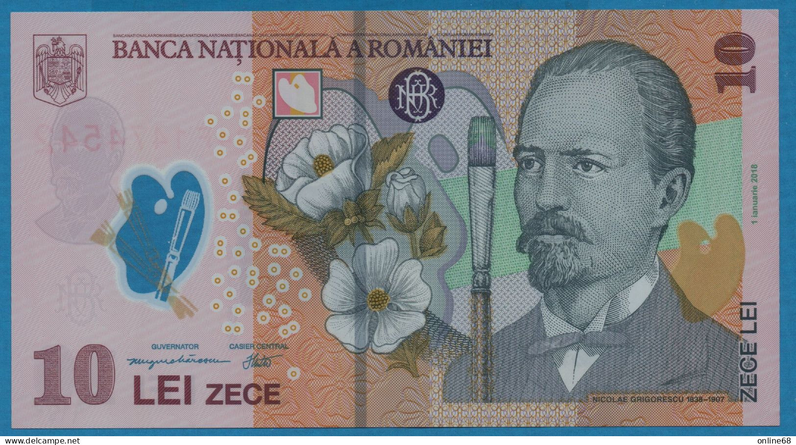 ROMANIA 10 LEI 01.01.2018 / 2023  # 234F1474542 P# 119 Polymer  Nicolae Grigorescu - Roemenië