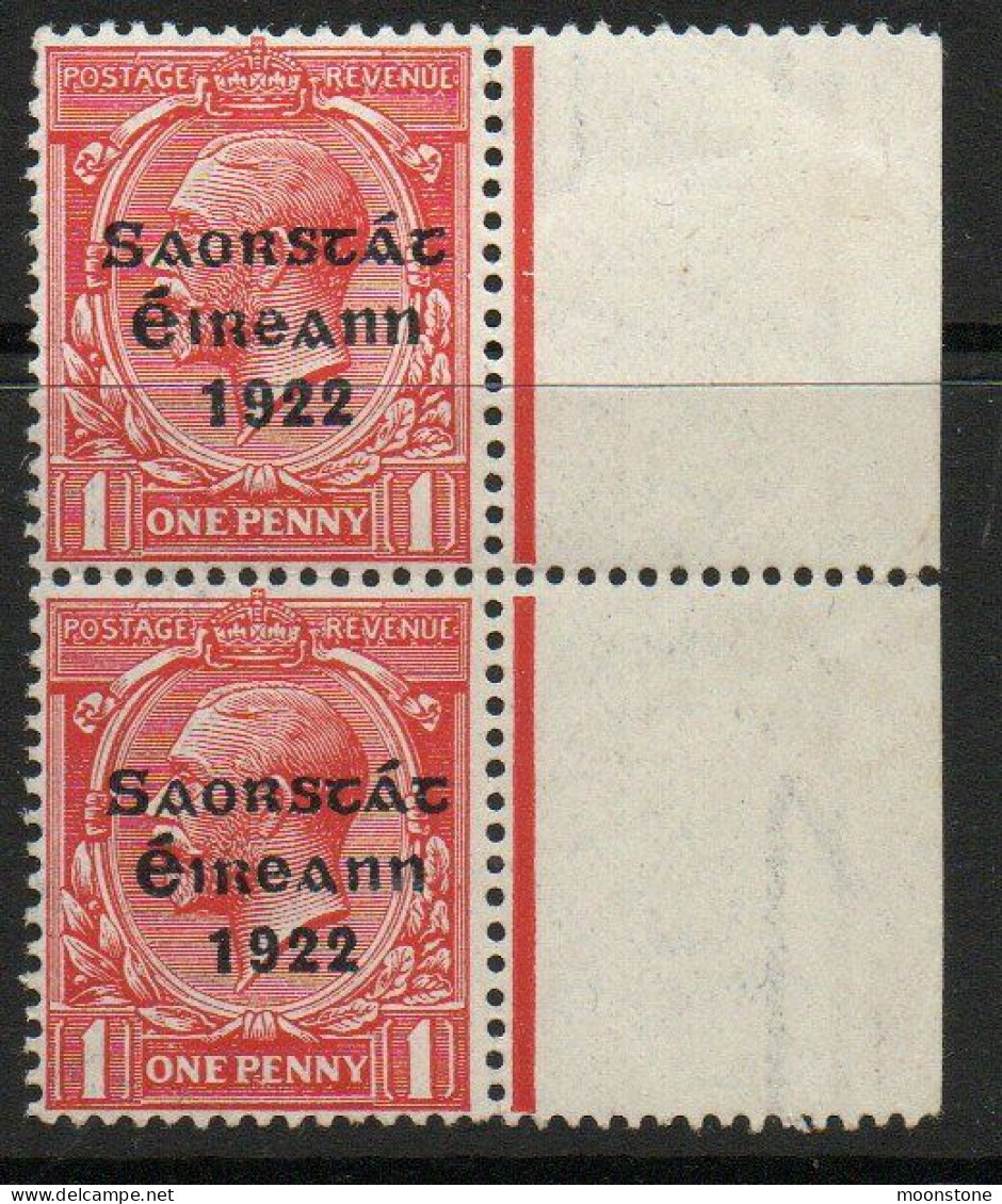 Ireland 1922-3 Saorstat Overprint On 1d Scarlet Marginal Pair, MNH, SG 53 - Neufs