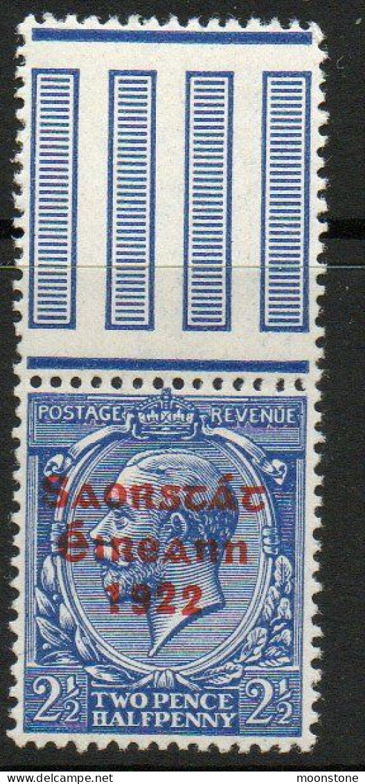 Ireland 1922-3 Saorstat Overprint On 2½d Bright Blue Utter Marginal, MNH (hinge Mark On Gutter), SG 56 - Ongebruikt