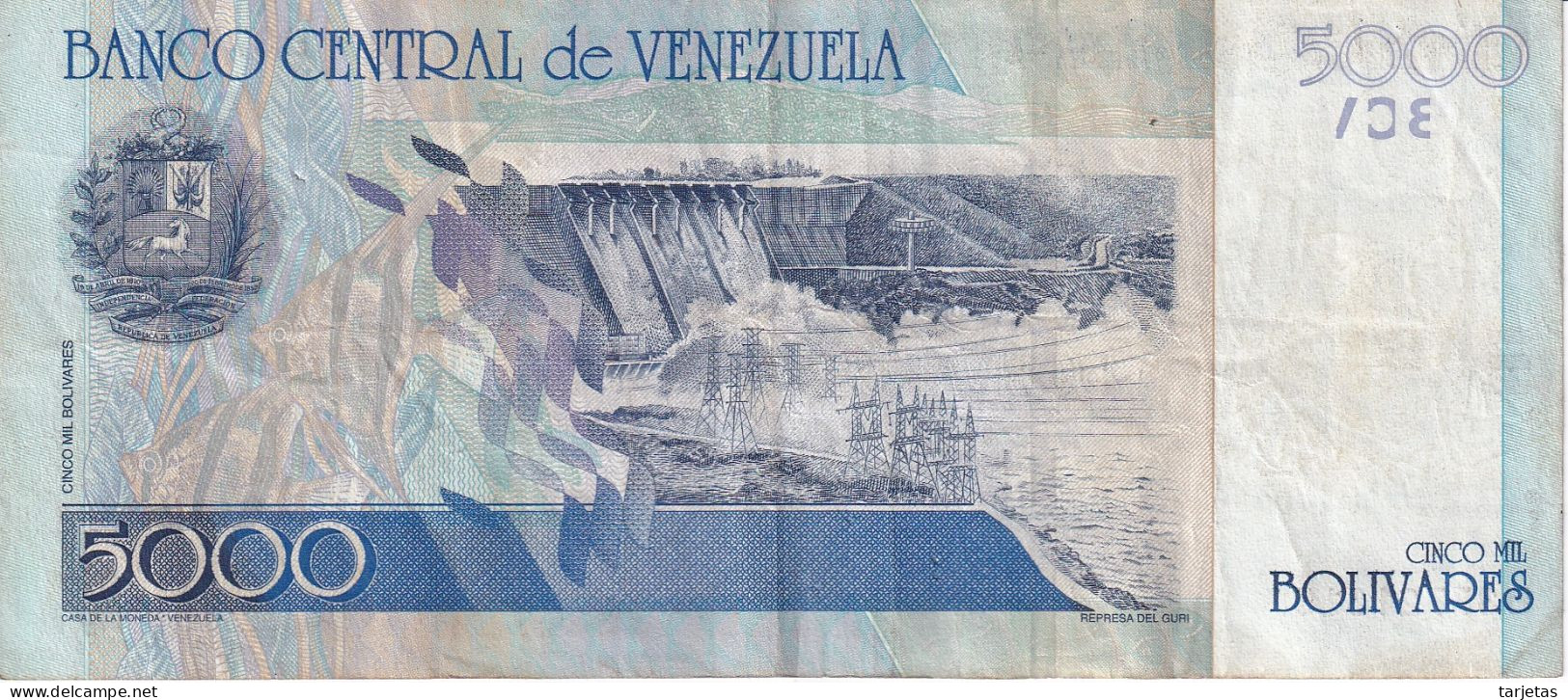 BILLETE DE VENEZUELA DE 5000 BOLIVARES DEL AÑO 2002  (BANKNOTE) - Venezuela