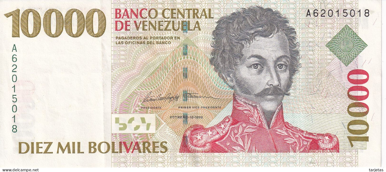 BILLETE DE VENEZUELA DE 10000 BOLIVARES DEL AÑO 1998 EN CALIDAD EBC (XF) (BANKNOTE) - Venezuela