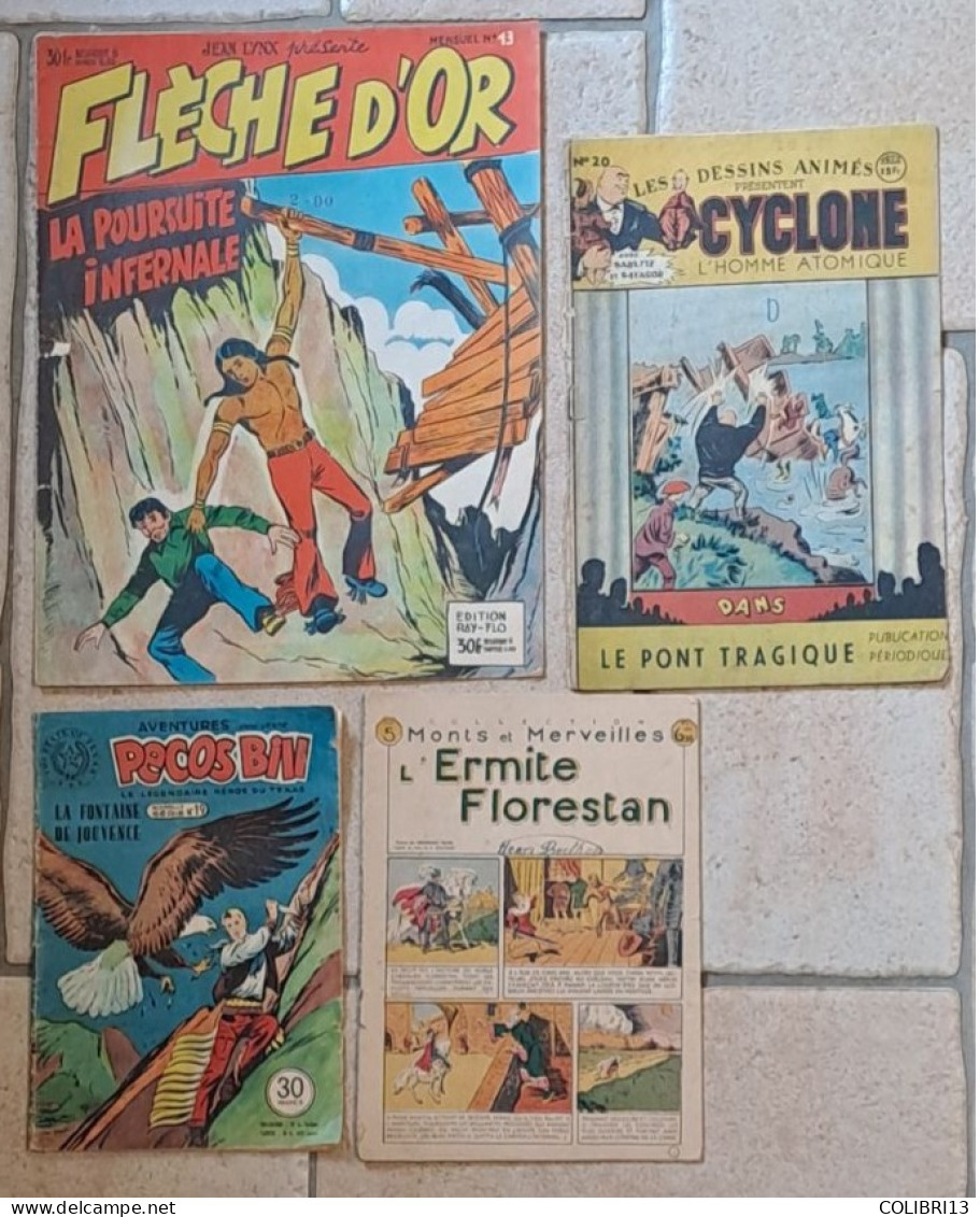 Recits Complets Lot De 4RC  FLECHE D OR N°13 Collection MONTS ET MERVEILLES N°5 PECOS BILL N°19  CYCLONE  N°20 - Paquete De Libros