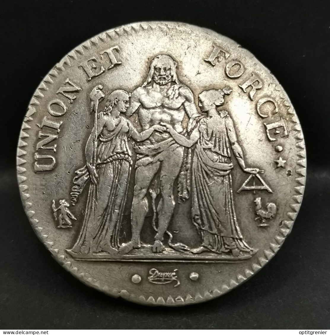 5 FRANCS ARGENT UNION ET FORCE AN 8 A PARIS FRANCE / SILVER / 37mm 25.2g - 1795-1799 French Directory