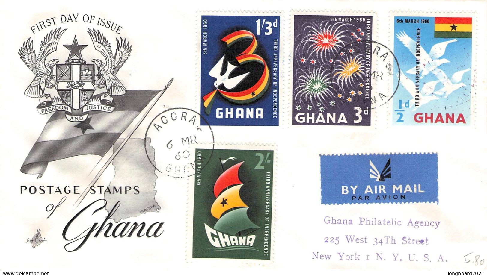 GHANA - AIRMAIL 1960 - NEW YORK -FDC- / 6064 - Ghana (1957-...)