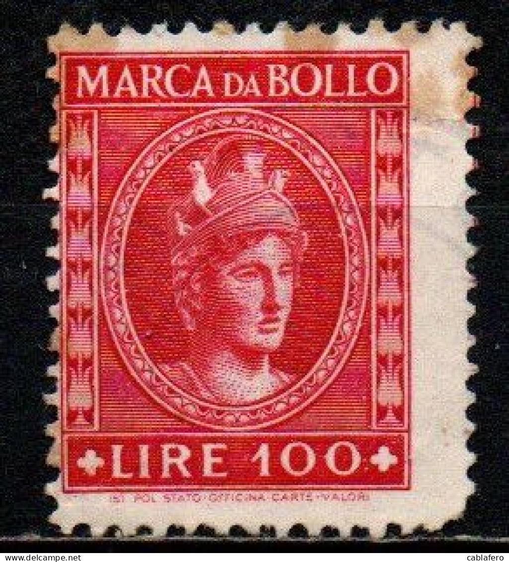 ITALIA LUOGOTENENZA - 1946 - MARCA DA BOLLO A TASSA FISSA - FILIGRANA CORONA - 100 LIRE - USATO - Fiscales