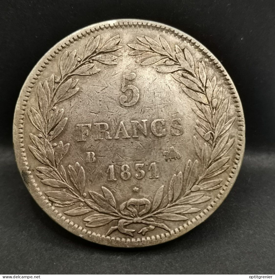 5 FRANCS ARGENT 1831 B ROUEN LOUIS PHILIPPE I TYPE TIOLER TRANCHE CREUX / PATINE - 5 Francs