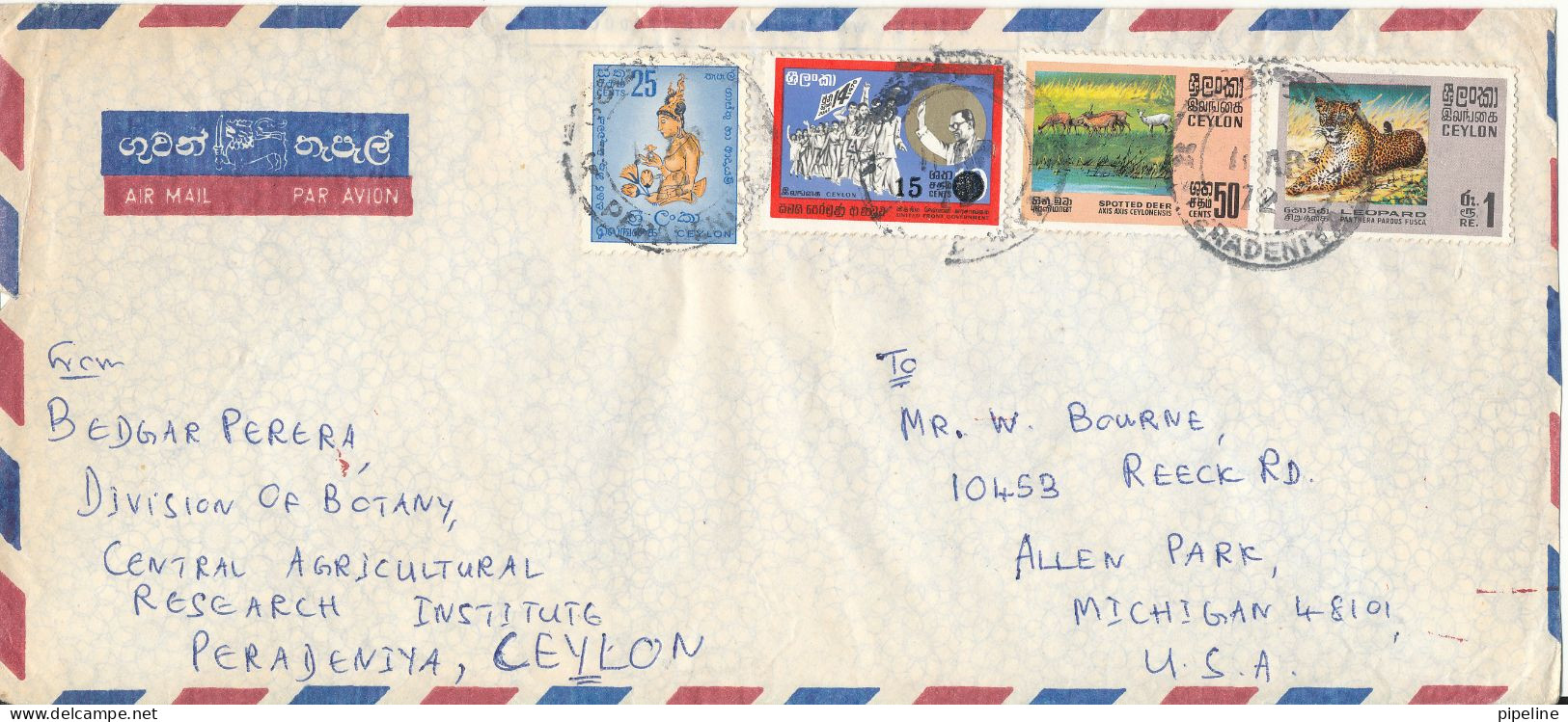 Ceylon Air Mail Cover Sent To USA 1972 With Topic Stamps - Sri Lanka (Ceylan) (1948-...)