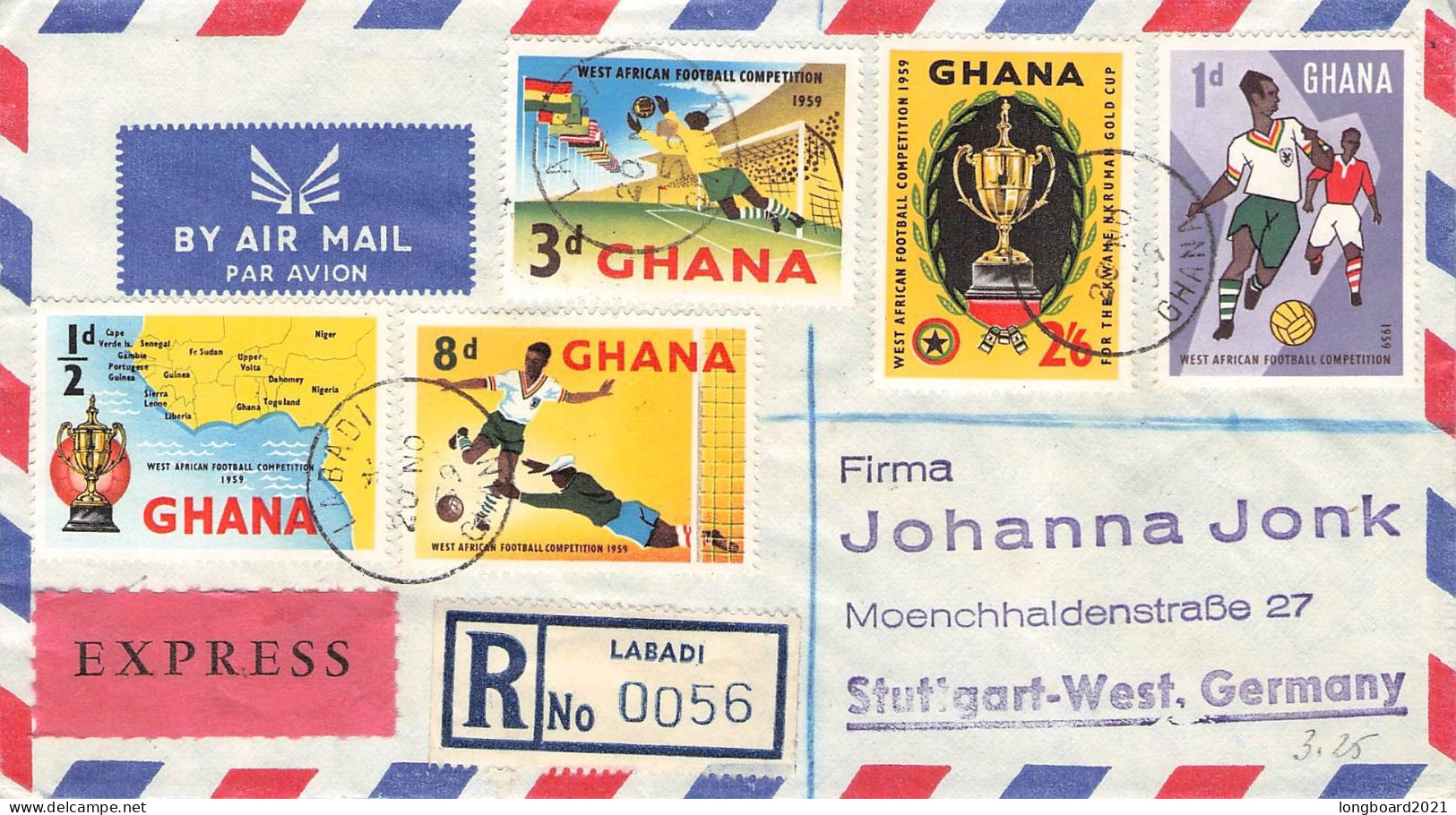 GHANA - AIRMAIL EXPRESS 1959 - STUTTGART/DE / 6069 - Ghana (1957-...)